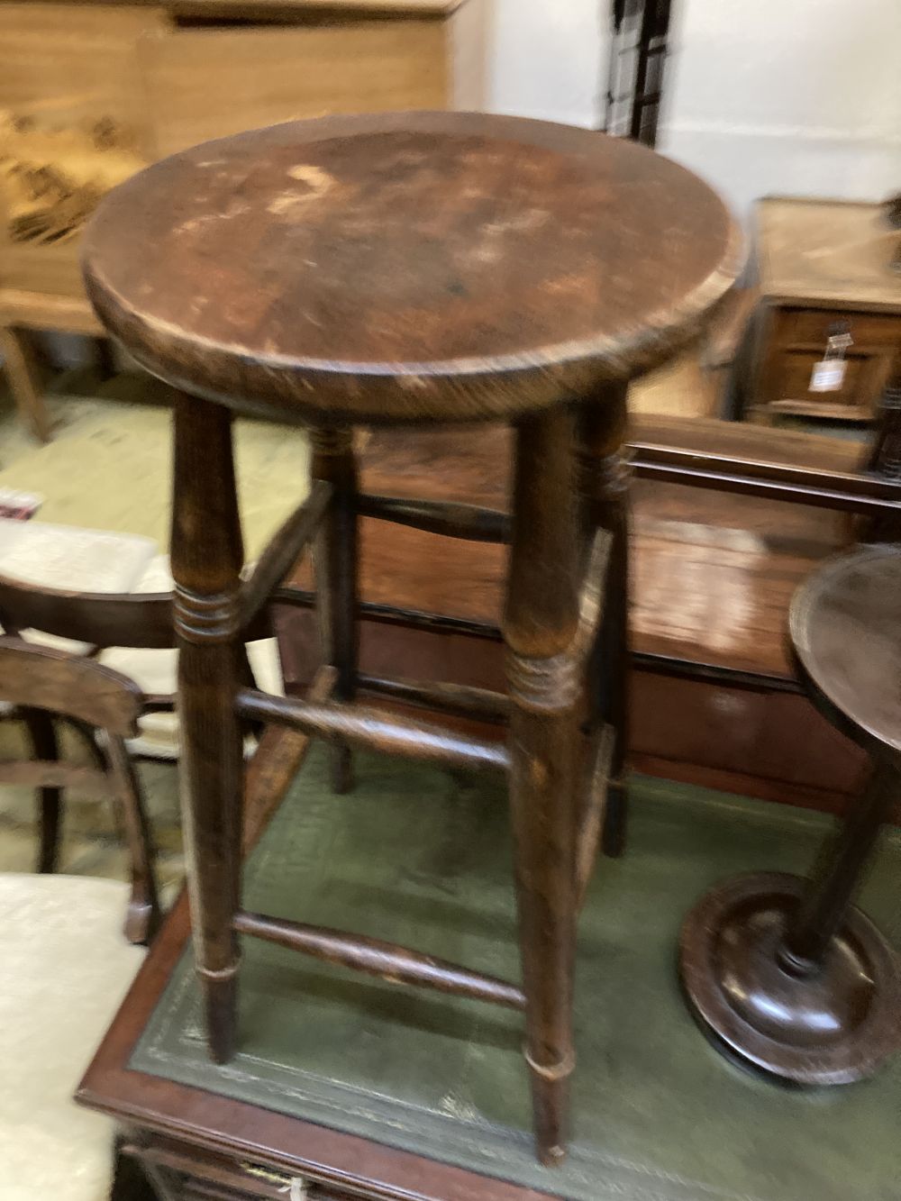 An Edwardian folding cake stand, a beech bar stool and a smokers stand
